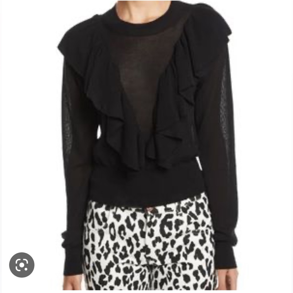 See By Chloe Black Ruffle Front Knit Sweater